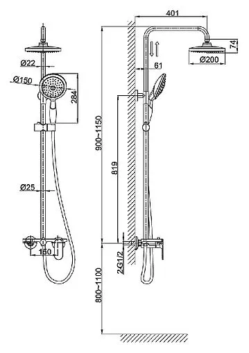 Душевая система со смесителем для ванны D&K Bayern.Purer хром DA1253701B06 Душевая система со смесителем для ванны D&K Bayern.Purer хром DA1253701B06