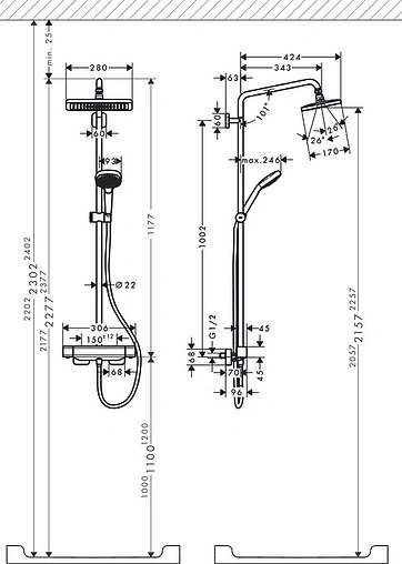 Душевая система с термостатом для душа Hansgrohe Croma E 280 1jet EcoSmart хром 27660000