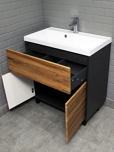 Тумба под умывальник напольный Домино Karat 80 дуб вотан/антрацит DK3211T
