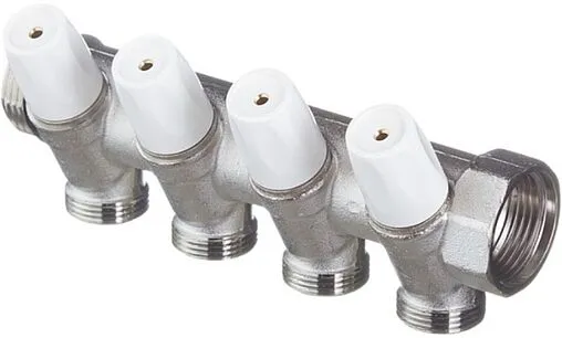 Коллектор запорный проходной 4 отвода 1&quot;в/н x ¾&quot;ек Rehau Rautitan 11316471001