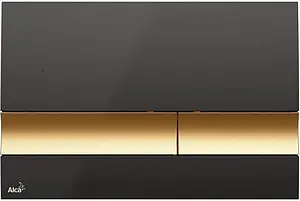 Клавиша смыва для унитаза AlcaPlast M1728-5 кнопки/золото, панель/черный глянцевый, 1