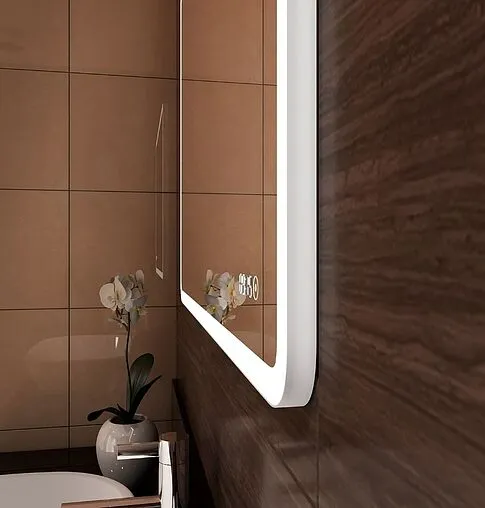 Зеркало с подсветкой Continent Demure Led 120x70 с часами (слева) белый ЗЛП875