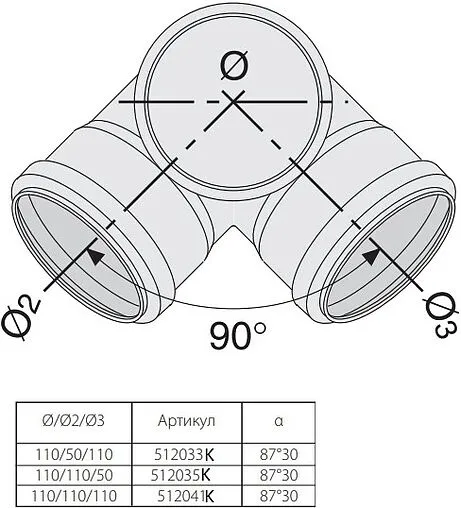 Крестовина двухплоскостная внутренняя бесшумная D=110x110x110мм Угол 87° Sinikon 512041.K