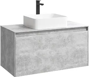 Тумба-умывальник подвесная Aqwella Mobi 100 бетон светлый MOB0110BS+MOB0710BS+641945, 1