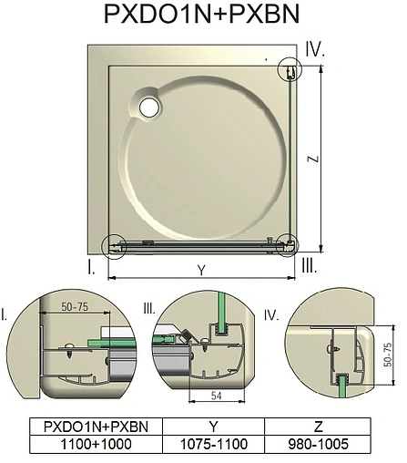 Душевое ограждение 1100x1000мм прозрачное стекло Roltechnik Proxima Line PXDO1N+PXBN/1100*1000 525-1100000-00-02+527-1000000-00-02