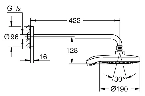 Лейка верхнего душа с настенным креплением Grohe Power&amp;Soul Cosmopolitan 190 хром 26172000
