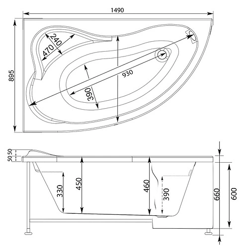 Ванна акриловая Aquanet Atlanta 150x90 L 00203902