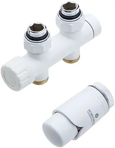 Узел нижнего подключения радиатора терморегулирующий прямой М22x1.5 x ¾"ек (½"н) Schlosser Duo-Plex белый 602100031, 1