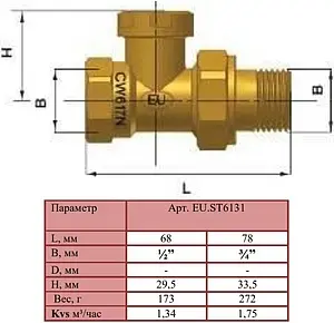Вентиль запорный прямой ¾" в/н Euros EU.ST6131040 34_k Вентиль запорный прямой ¾" в/н Euros EU.ST6131040 34_k, 2