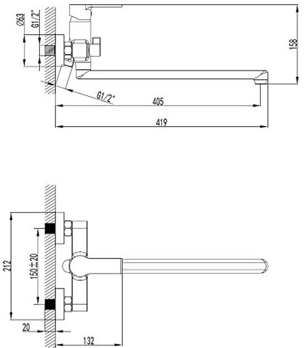 Смеситель для ванны с длинным изливом SMARTsant Адамант хром SM303502AA(A)