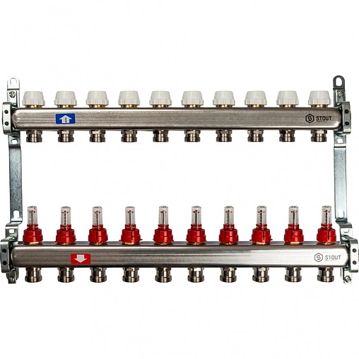 Группа коллекторная с расходомерами 10 отводов 1&quot;в/в x ¾&quot;ек Stout SMS 0917 000010