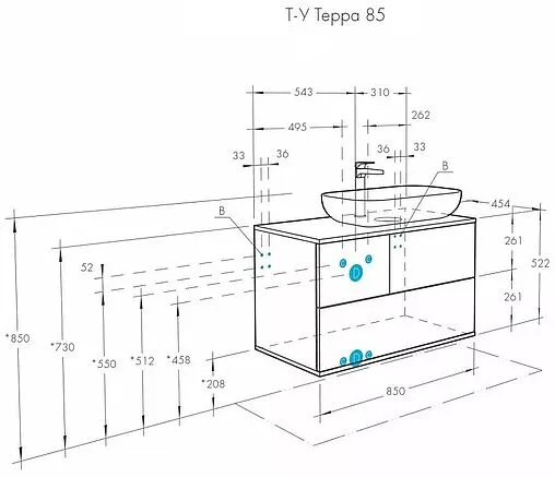 Тумба-умывальник подвесная Aquaton Терра 85 дуб кантри/антрацит 1A2472K3TEKA0