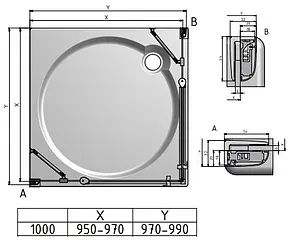 Душевое ограждение 1000x1000мм прозрачное стекло Roltechnik Tower Line TDO1+TDO1/1000*1000 724-1000000-00-02+724-1000000-00-02, 2