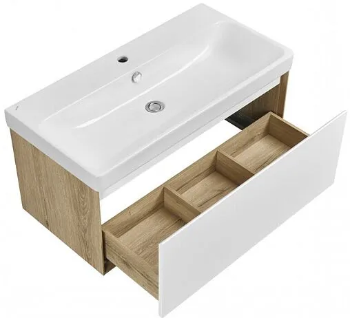 Тумба под умывальник подвесная Aquaton Либерти 90 белый/дуб эльвезия 1A279901LYC70