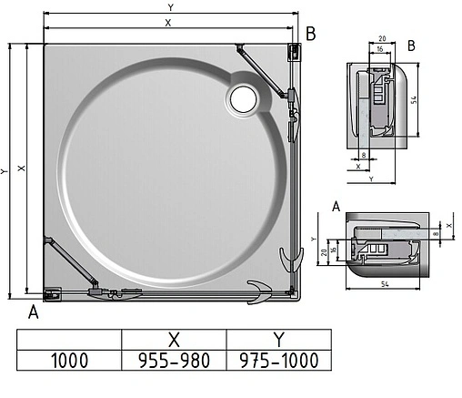 Душевое ограждение 1000x1000мм прозрачное стекло Roltechnik Elegant Line GDOL1+GDOP1/1000*1000 132-100000L-00-02+132-100000P-00-02