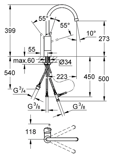 Смеситель для кухни с запорным вентилем Grohe Concetto хром 32666001