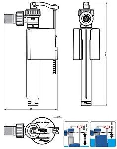 Комплект арматуры для бачка двухрежимный ½&quot; латунь нижний Idrospania 56603, 3