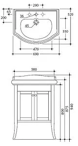 Тумба-умывальник напольная Kerasan Retro 69 noce (орех) 735140+, 2