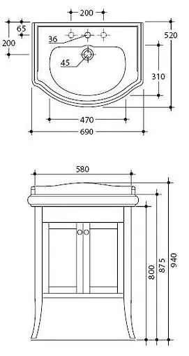 Тумба-умывальник напольная Kerasan Retro 69 noce (орех) 735140+