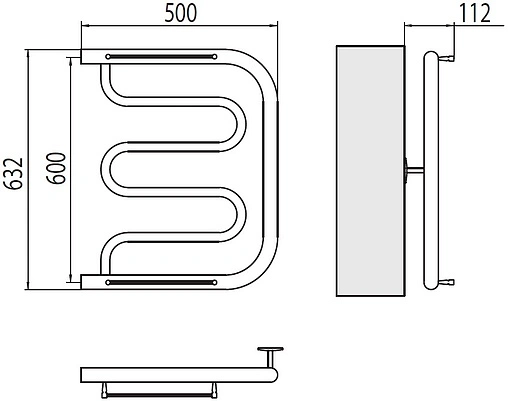 Полотенцесушитель водяной Terminus Фокстрот 1&quot; БШ 600х500 полированная сталь 4620768881084