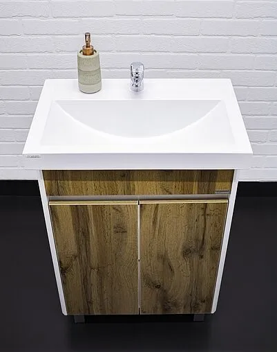 Тумба-умывальник напольный Домино Uno 60 дуб вотан/белый DU1506T+WB.FN/Fest/60-C/WHT.G/S1