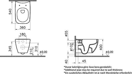 Унитаз подвесной безободковый VitrA Shift Rim-Ex белый 7742B003-0075