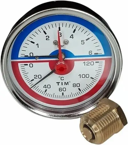 Термоманометр аксиальный TIM 80мм 6 бар 120°С ½&quot; Y-80T-6