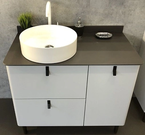 Тумба-умывальник напольная Comforty Сорренто 90Н светло-серый/антрацит 00-00000821CF