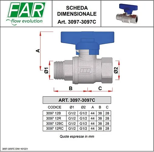 Кран шаровый ½&quot;в x ½&quot;н синий Far FS 3097 12BC