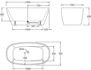 Ванна акриловая отдельностоящая BelBagno 150x76 без перелива BB72-1500-W0 Ванна акриловая отдельностоящая BelBagno 150x76 без перелива BB72-1500-W0, 2