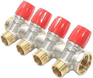 Коллектор регулирующий проходной 4 отвода красный ¾"в/н x ½"н General Fittings 6200E7N0504R4A, 4