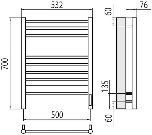 Полотенцесушитель электрический лесенка Terminus Аврора П9 500х700 электро sensor quick touch полированная сталь 4670078527240
