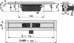 Лоток душевой 750мм h=95мм 1.15л/сек AlcaPlast APZ6-750 Professional Лоток душевой 750мм h=95мм 1.15л/сек AlcaPlast APZ6-750 Professional, 5