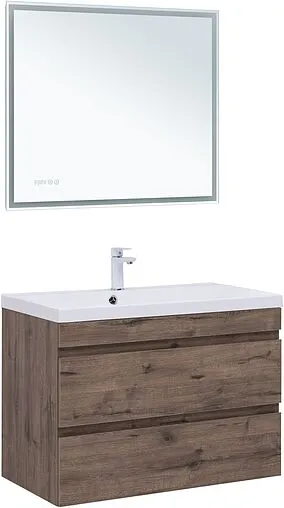 Тумба-умывальник подвесная Aquanet Нота New 90 дуб веллингтон/табак 00334193+00284114