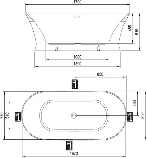 Ванна акриловая отдельностоящая Ravak RETRO 170x80 XC00100023