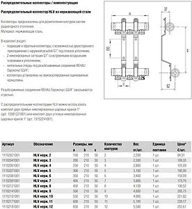 Группа коллекторная распределительная 10 отводов 1&quot;н/н x ¾&quot;ек Rehau HLV 11102161001, 2