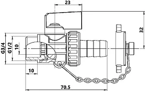 Кран шаровый сливной ½"н x ¾"н / ш Bugatti Kansas 07960005 Кран шаровый сливной ½"н x ¾"н / ш Bugatti Kansas 07960005, 2