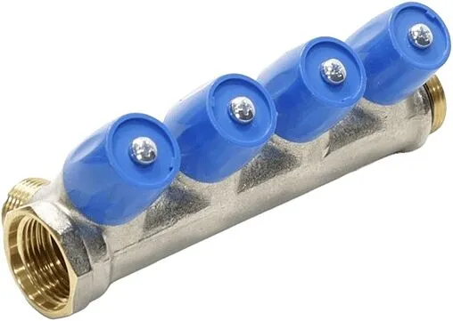 Коллектор регулирующий проходной 4 отвода синий ¾"в/н x ½"н General Fittings 6200E7N0504B4A