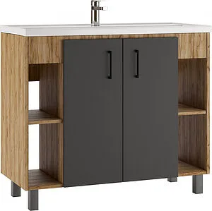 Тумба-умывальник напольный Домино Craft 100 графит/дуб вотан DCr2205T+4640021065204, 1