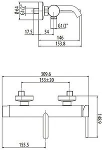 Смеситель для ванны Gattoni Circle Two хром 9110/91С0 Смеситель для ванны Gattoni Circle Two хром 9110/91С0, 2