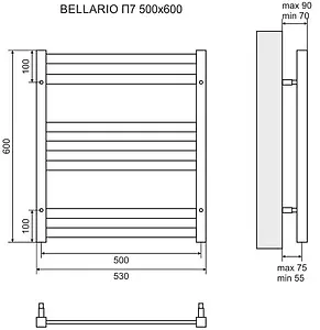 Полотенцесушитель электрический лесенка Lemark Bellario П7 600х500 черный матовый LM68607EBL, 2