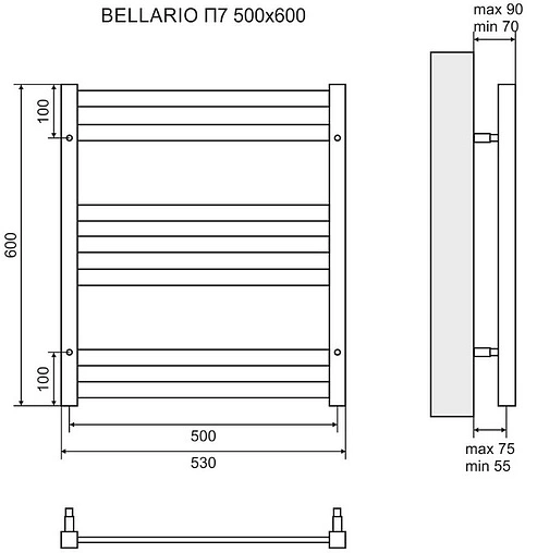 Полотенцесушитель электрический лесенка Lemark Bellario П7 600х500 черный матовый LM68607EBL