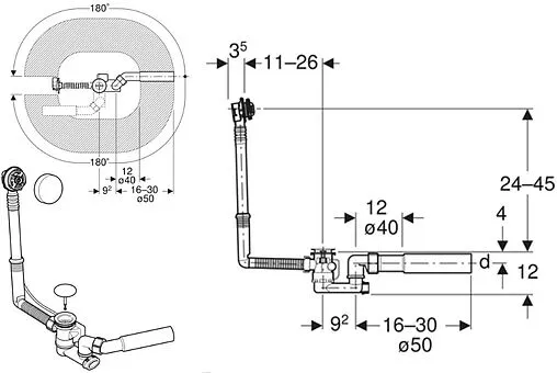 Слив-перелив для ванны Geberit хром 150.520.21.6 Слив-перелив для ванны Geberit хром 150.520.21.6