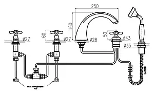 Смеситель на борт ванны на 5 отверстий Rav Slezak Morava retro бронза/белый MK169.5PSM, 2
