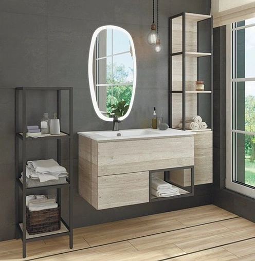 Тумба-умывальник подвесная Comforty Мальме 90 дуб дымчатый/чёрный 00-00004200CF