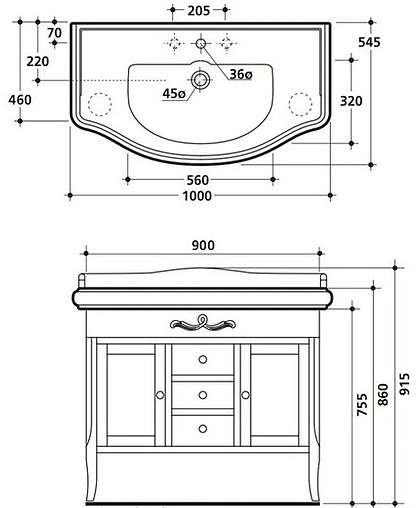 Тумба под умывальник напольная Kerasan Retro 100 bordeaux 734753