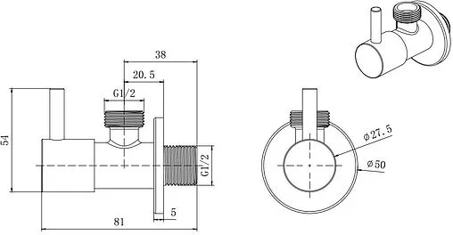 Кран шаровый угловой ½&quot;н x ½&quot;н черный матовый Aquatek AQ2450MB