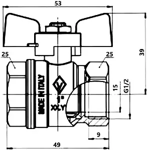 Кран шаровый ½"в x ½"в Bugatti New Jersey 09120004, 2