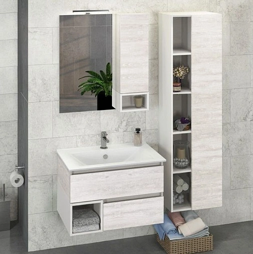 Тумба-умывальник подвесная Comforty Турин 75 дуб белый/белый 00004147332CF