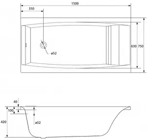 Ванна акриловая Cersanit Virgo 150x75 63352, 2